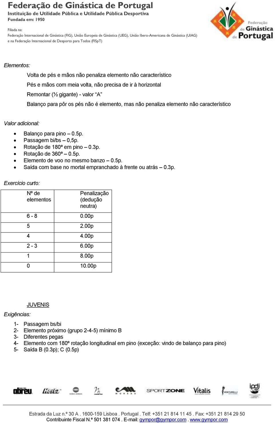 3p. Rotação de 360º 0.5p. Elemento de voo no mesmo banzo 0.5p. Saída com base no mortal empranchado à frente ou atrás 0.3p. 6-8 0.00p 5 2.00p 4 4.