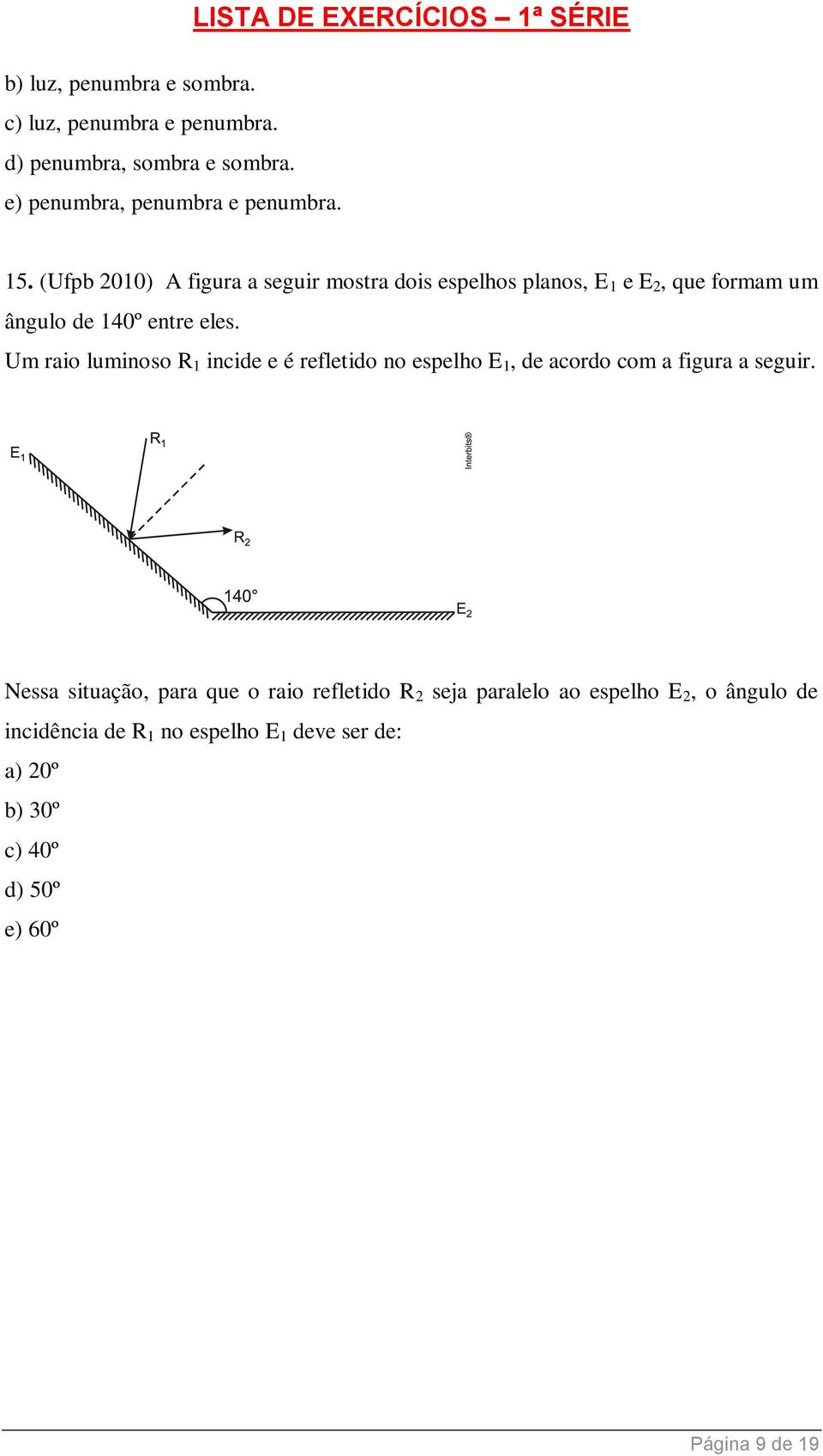 Um raio luminoso R 1 incide e é refletido no espelho E 1, de acordo com a figura a seguir.