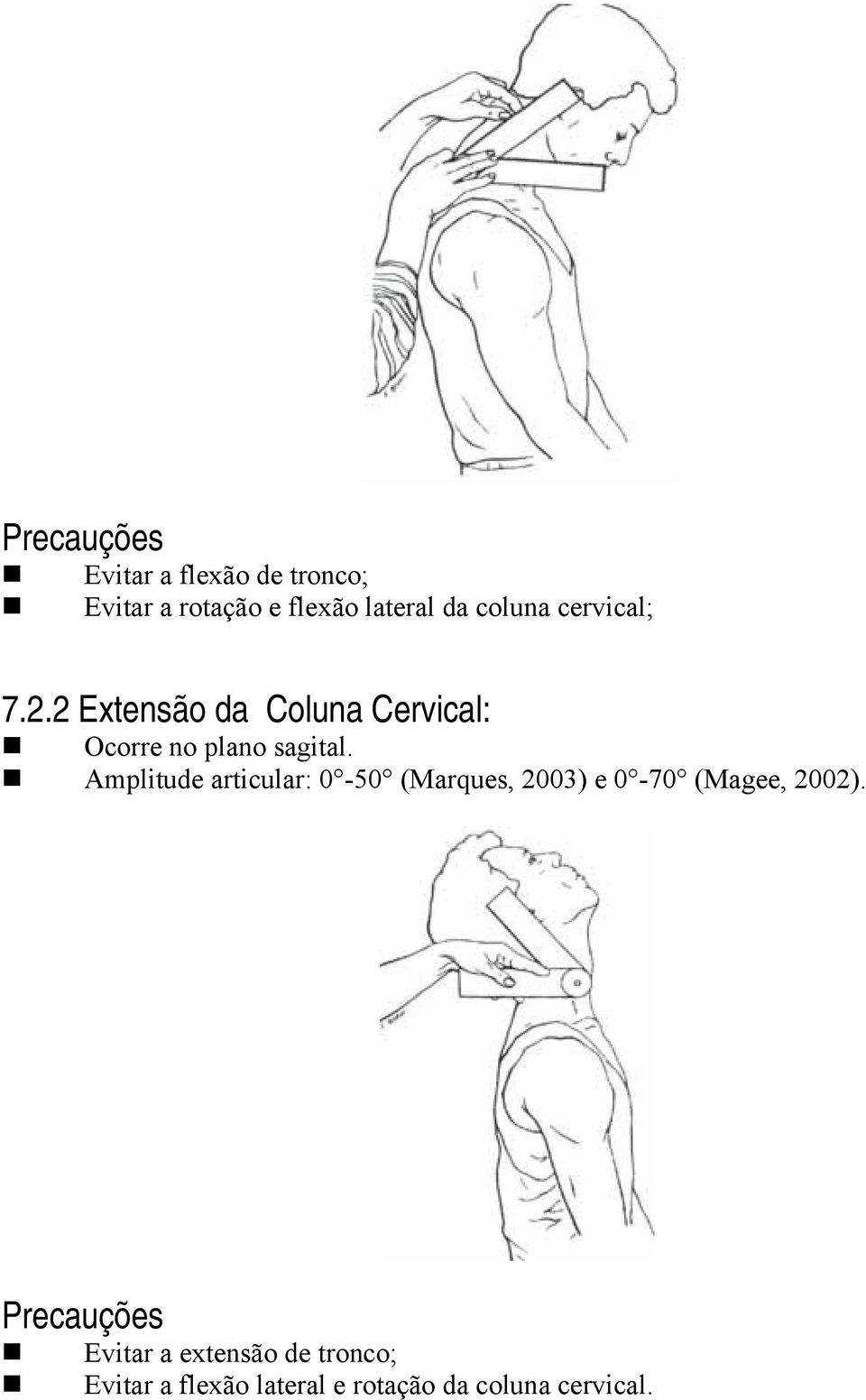 Amplitude articular: 0-50 (Marques, 2003) e 0-70 (Magee, 2002).