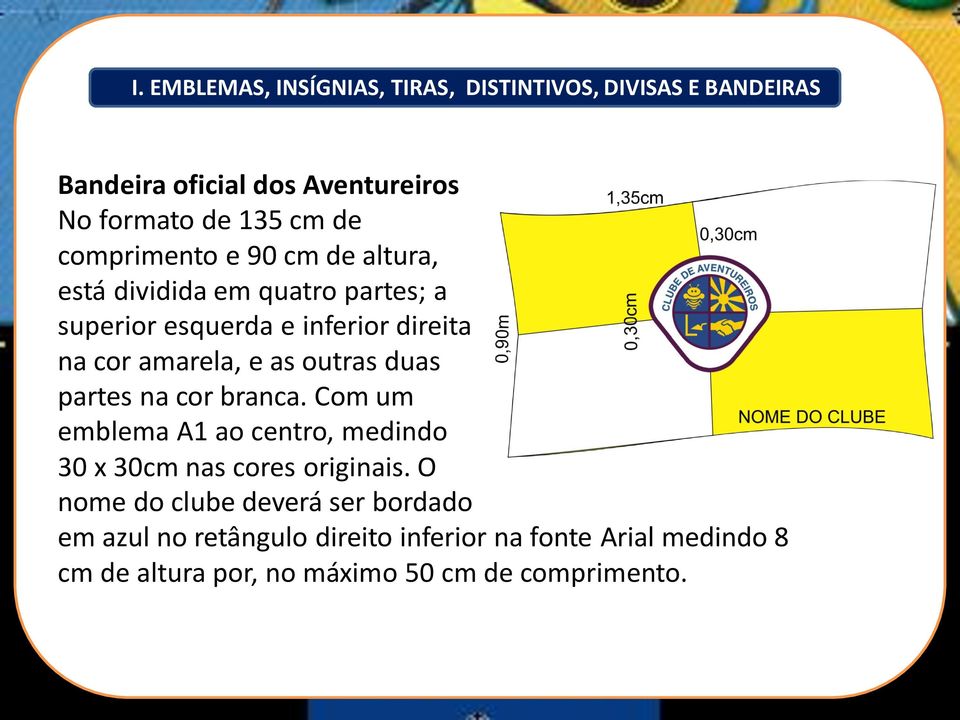 outras duas partes na cor branca. Com um emblema A1 ao centro, medindo 30 x 30cm nas cores originais.