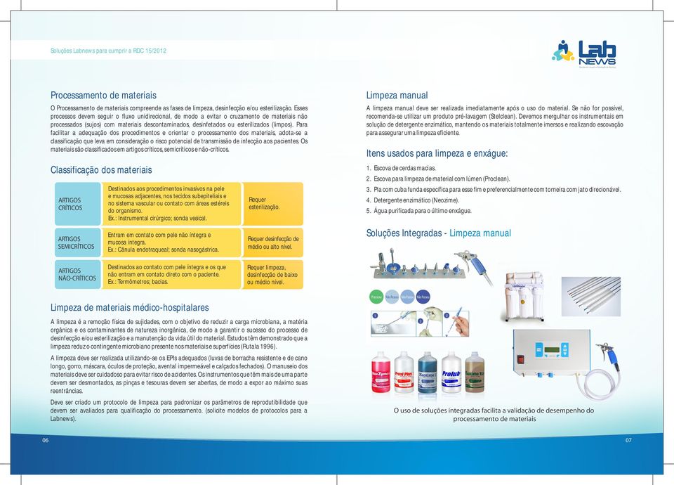 Para facilitar a adequação dos procedimentos e orientar o processamento dos materiais, adota-se a classificação que leva em consideração o risco potencial de transmissão de infecção aos pacientes.