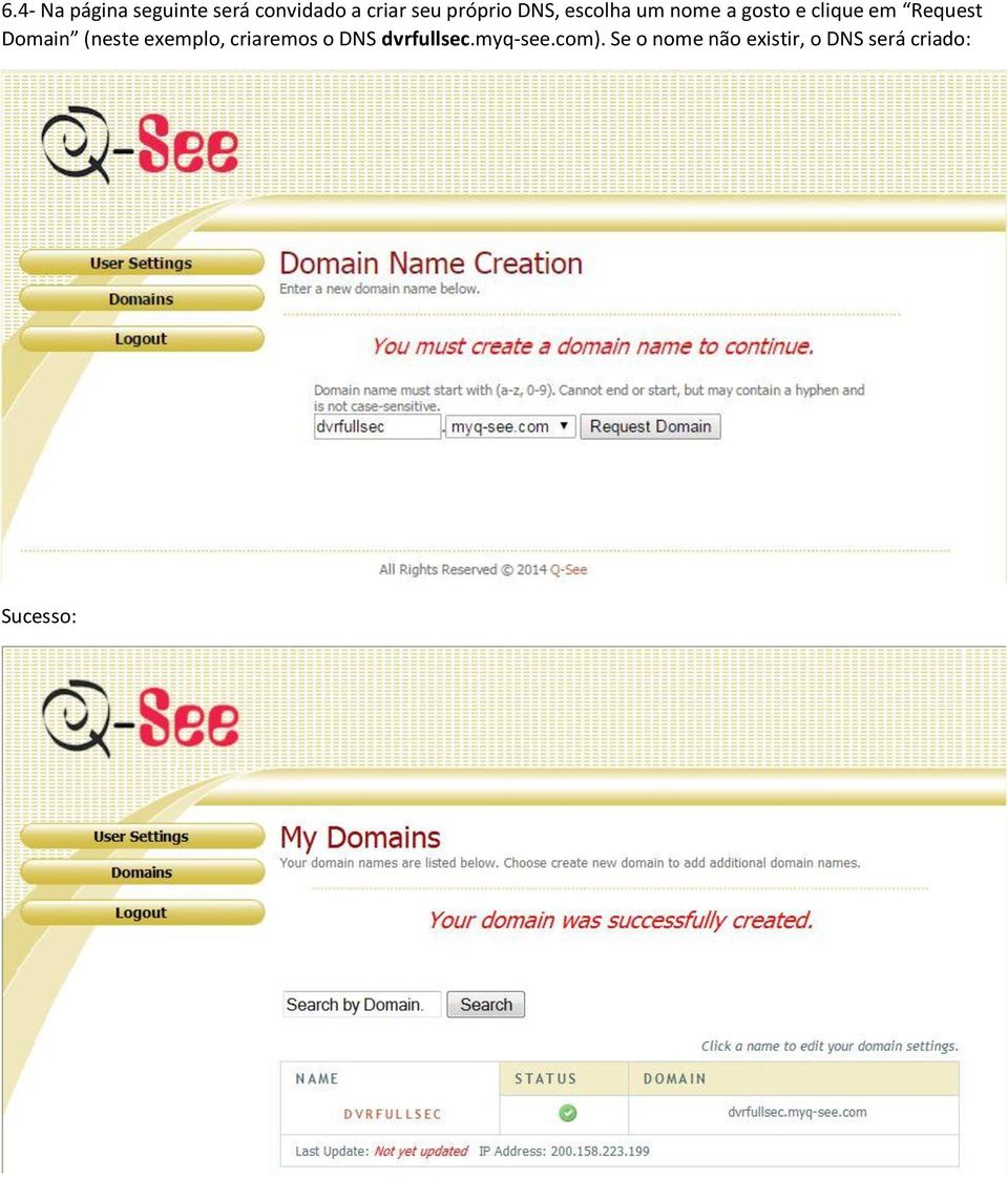 Request Domain (neste exemplo, criaremos o DNS