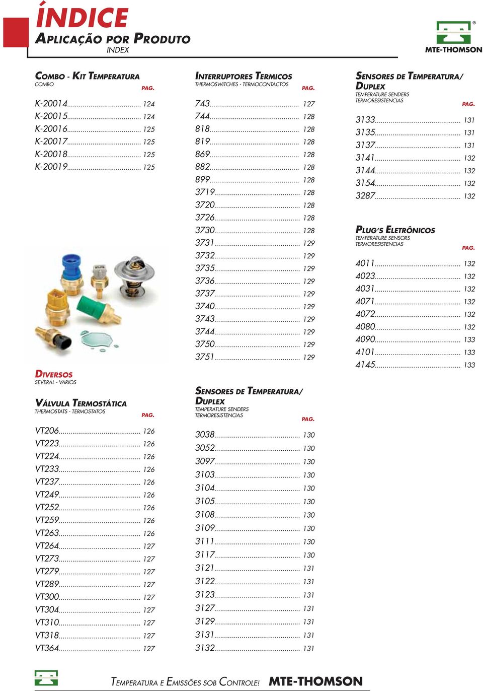 .. 128 SENSORES DE TEMPERATURA/ DUPLEX TEMPERATURE SENDERS TERMORESISTENCIAS PAG. 3133... 131 3135... 131 3137... 131 3141... 132 3144... 132 3154... 132 3287.