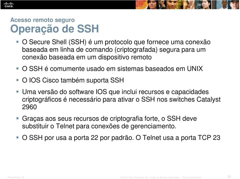 IOS que inclui recursos e capacidades criptográficos é necessário para ativar o SSH nos switches Catalyst 2960 Graças aos seus recursos de criptografia