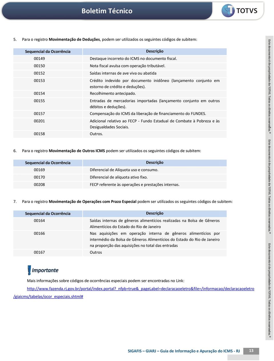 00154 Recolhimento antecipado. 00155 Entradas de mercadorias importadas (lançamento conjunto em outros débitos e deduções). 00157 Compensação do ICMS da liberação de financiamento do FUNDES.