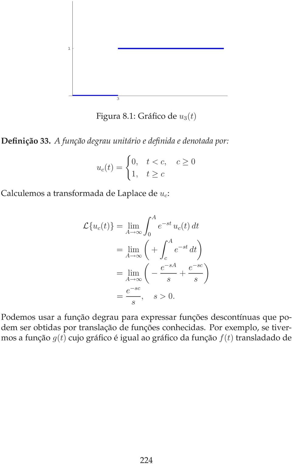 Lu c (t)} = lim e st u c (t) dt A ( ) = lim + e st dt A c ( ) = lim e sa + e sc A s s = e sc s, s >.