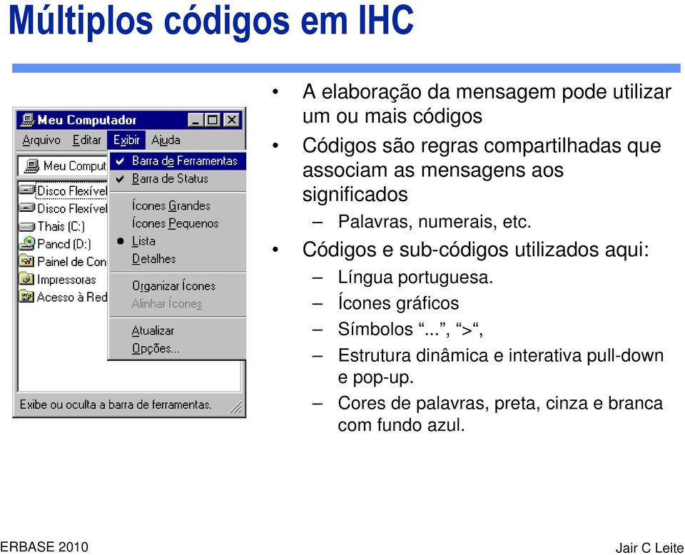 Códigos e sub-códigos utilizados aqui: Língua portuguesa. Ícones gráficos Símbolos.
