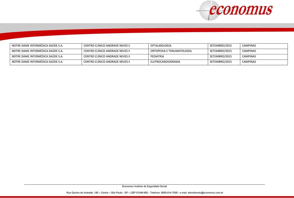 A. CENTRO CLÍNICO ANDRADE NEVES II ORTOPEDIA E TRAUMATOLOGIA SETEMBRO/2015 CAMPINAS E INTERMÉDICA SAÚDE S.