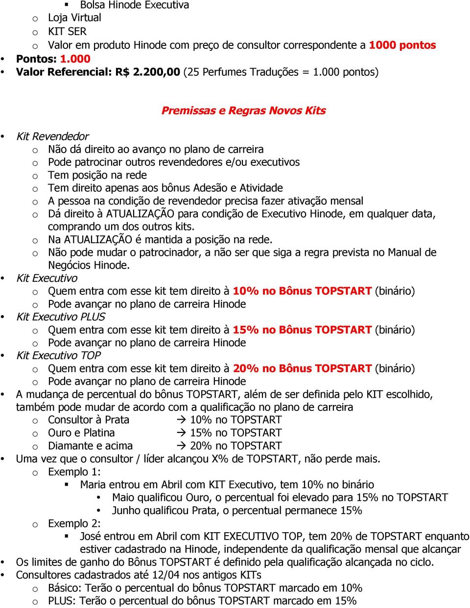 apenas aos bônus Adesão e Atividade o A pessoa na condição de revendedor precisa fazer ativação mensal o Dá direito à ATUALIZAÇÃO para condição de Executivo Hinode, em qualquer data, comprando um dos