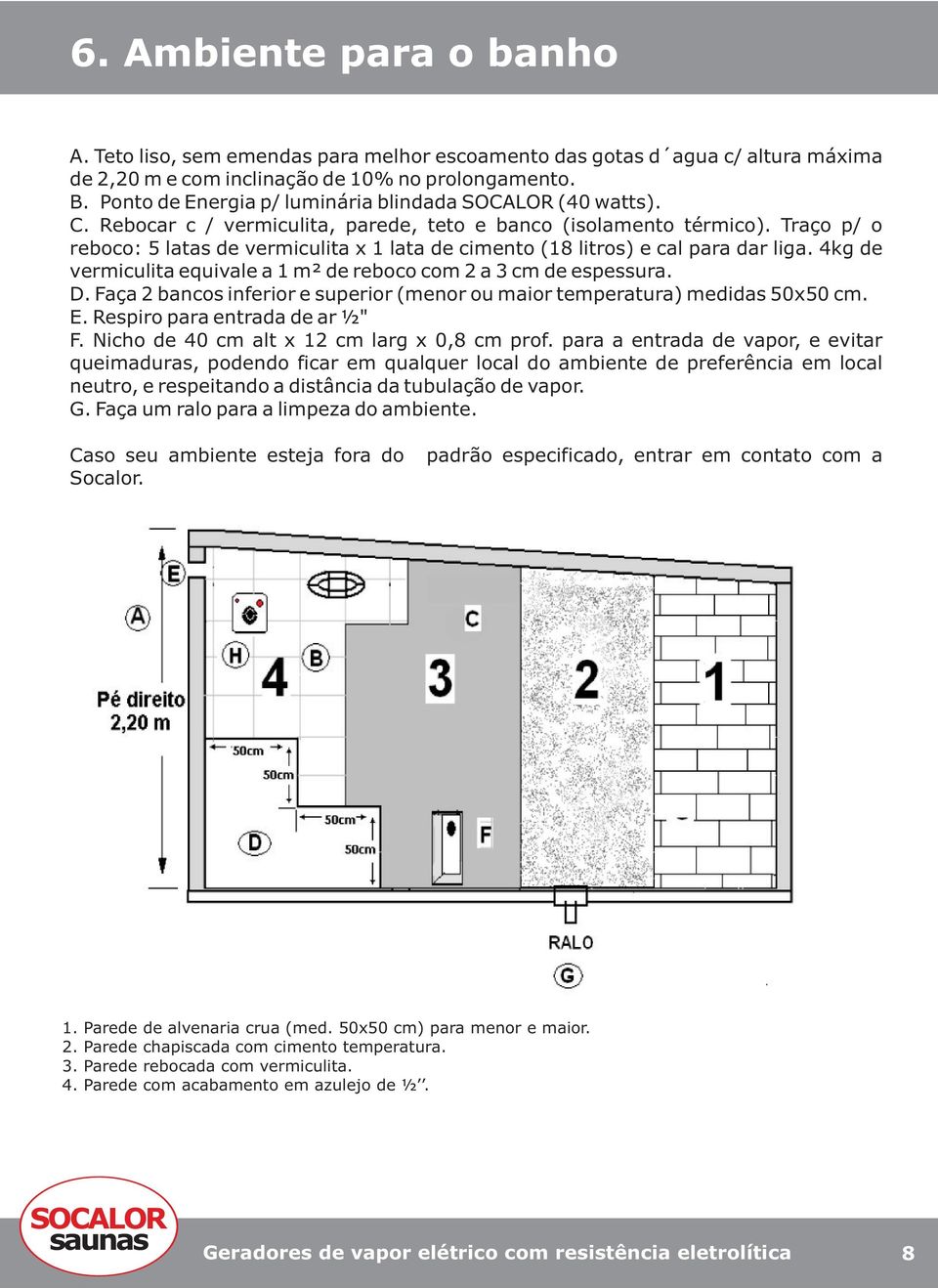 Traço p/ o reboco: 5 latas de vermiculita x 1 lata de cimento (18 litros) e cal para dar liga. 4kg de vermiculita equivale a 1 m² de reboco com 2 a 3 cm de espessura. D.