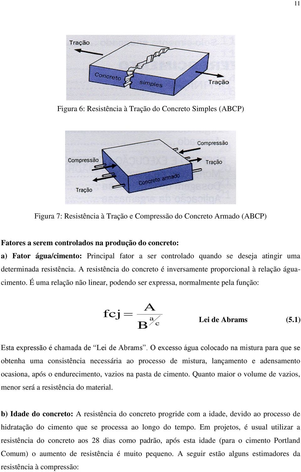 É uma relação não linear, podendo ser expressa, normalmente pela função: fcj A a c B Lei de Abrams (5.1) Esta expressão é chamada de Lei de Abrams.