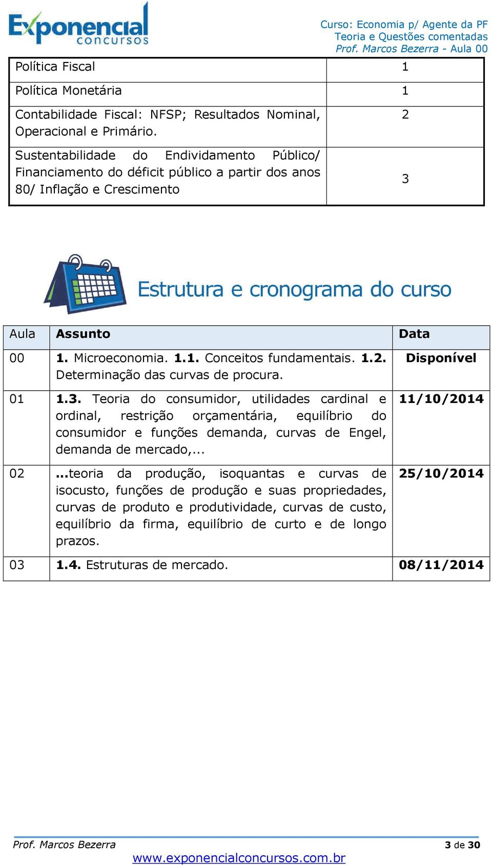 01 1.3. Teoria do consumidor, utilidades cardinal e ordinal, restrição orçamentária, equilíbrio do consumidor e funções demanda, curvas de Engel, demanda de mercado,... 02.