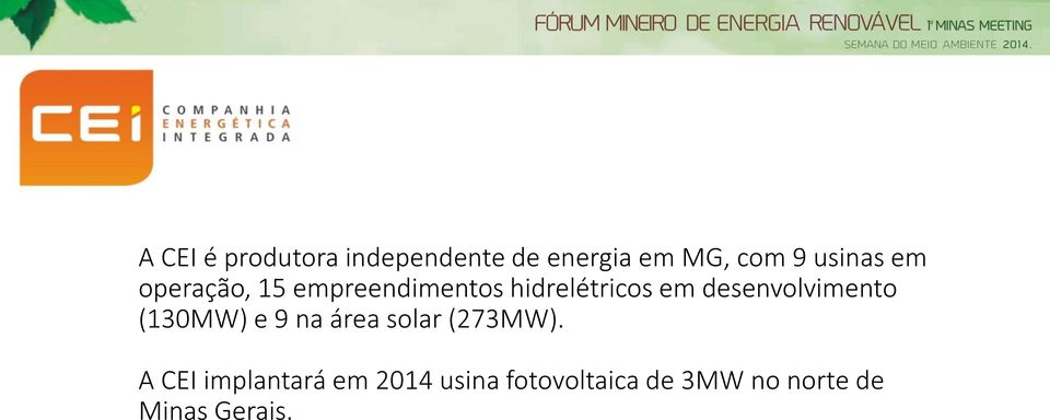 desenvolvimento (130MW) e 9 na área solar (273MW).