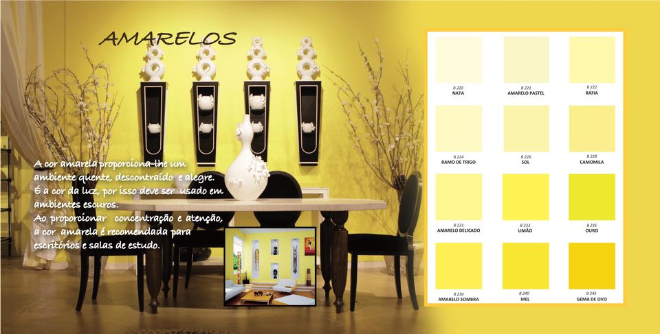 Ao proporcionar concentração e atenção, a cor amarela é recomendada para escritórios e salas de estudo.