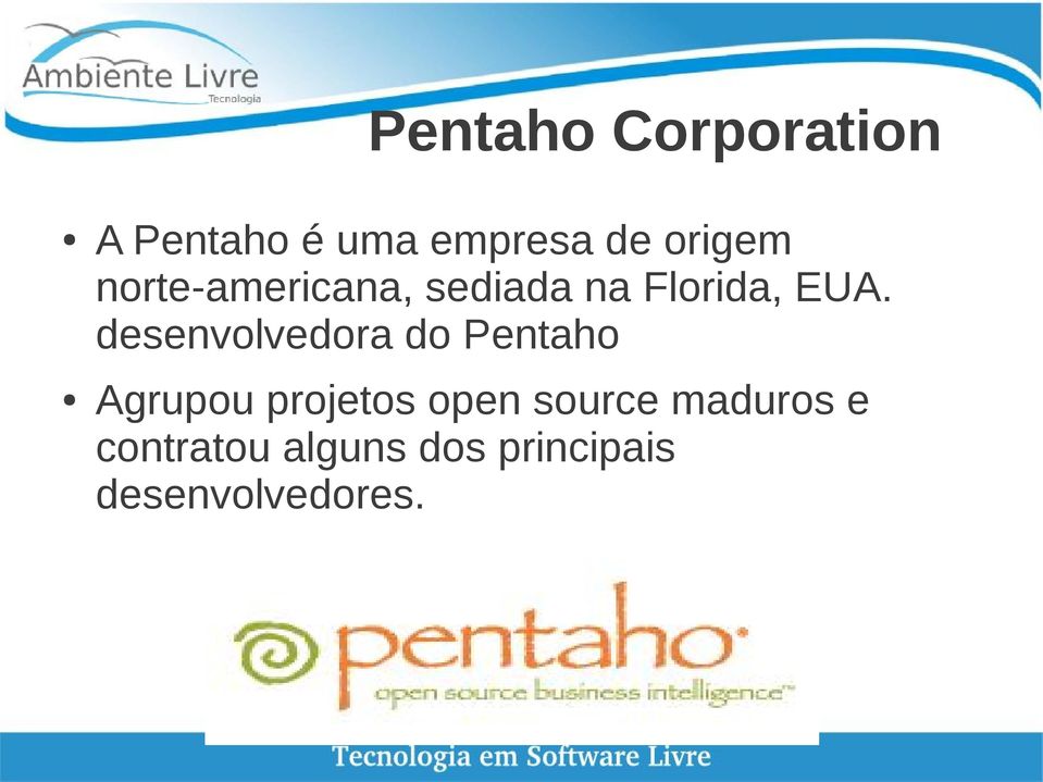 desenvolvedora do Pentaho Agrupou projetos open