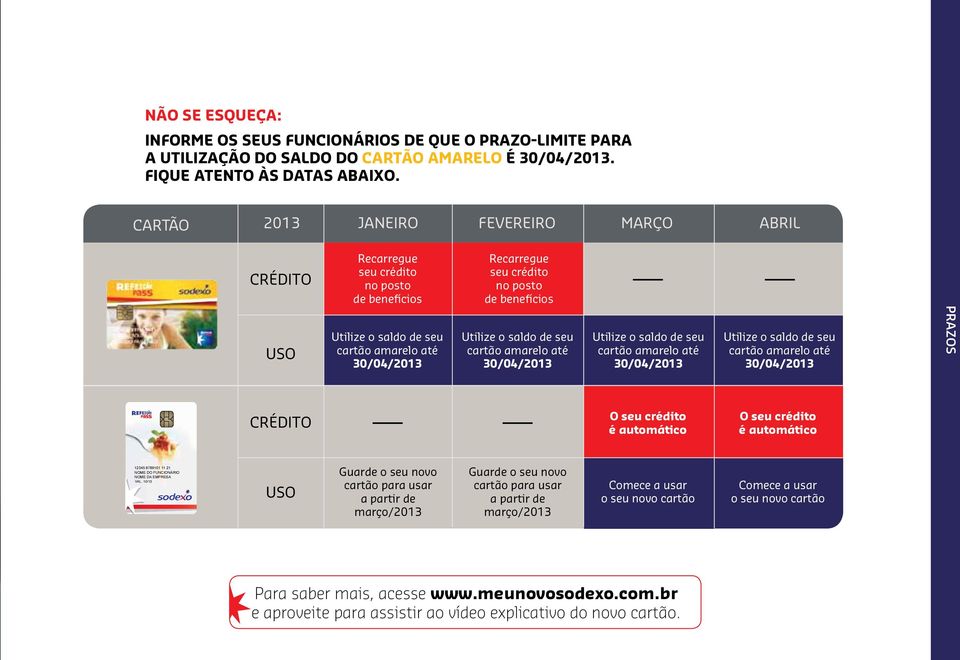 Utilize o saldo de seu cartão amarelo até 30/04/2013 Utilize o saldo de seu cartão amarelo até 30/04/2013 Utilize o saldo de seu cartão amarelo até 30/04/2013 prazos CRÉDITO O seu crédito é