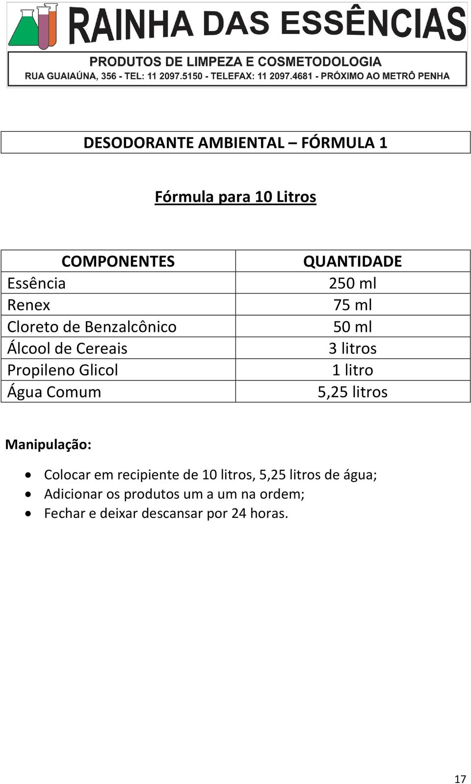 litros 1 litro 5,25 litros Colocar em recipiente de 10 litros, 5,25 litros de