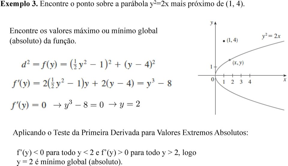 y 3 8=0 y =2 Aplicando o Teste da Primeira Derivada para Valores Etremos