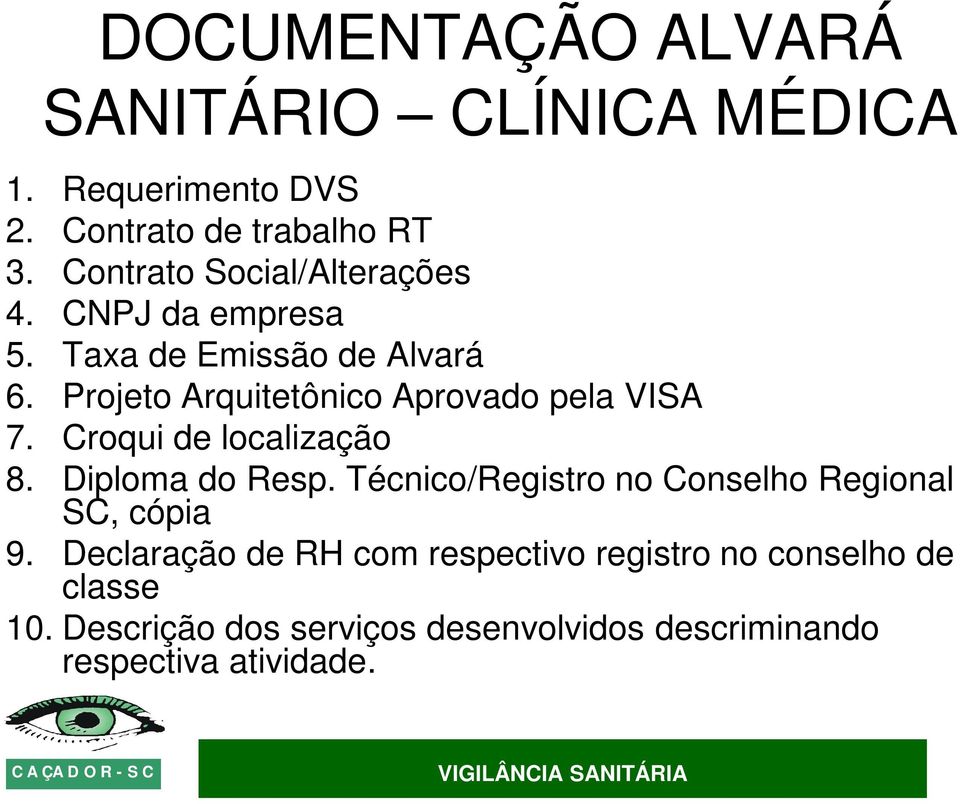 Projeto Arquitetônico Aprovado pela VISA 7. Croqui de localização 8. Diploma do Resp.