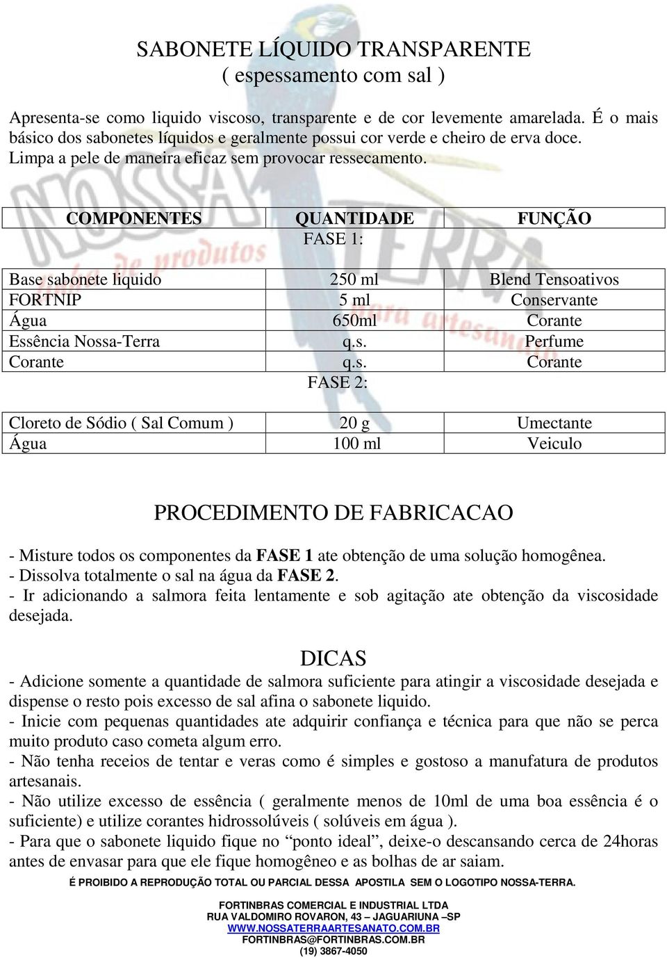 COMPONENTES QUANTIDADE FUNÇÃO FASE 1: Base