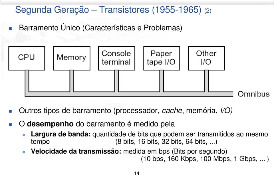 banda: quantidade de bits que podem ser transmitidos ao mesmo tempo (8 bits, 16 bits, 32 bits, 64 bits,.