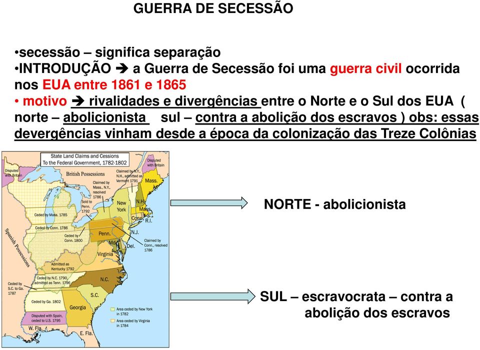 norte abolicionista sul contra a abolição dos escravos ) obs: essas devergências vinham desde a época