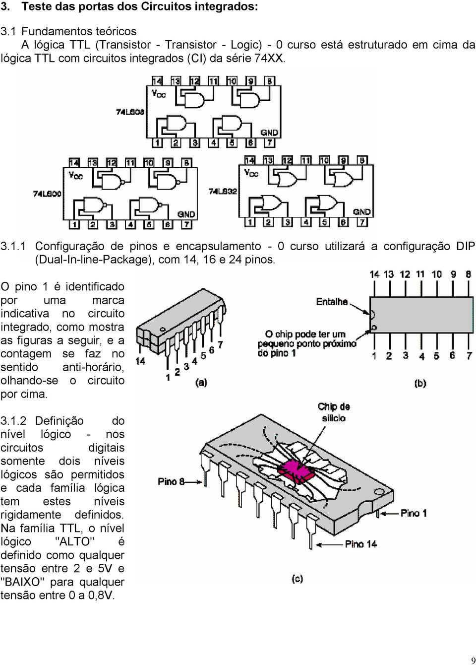 . Configuração de pinos e encapsulamento - curso utilizará a configuração DIP (Dual-In-line-Package), com 4, 6 e 24 pinos.