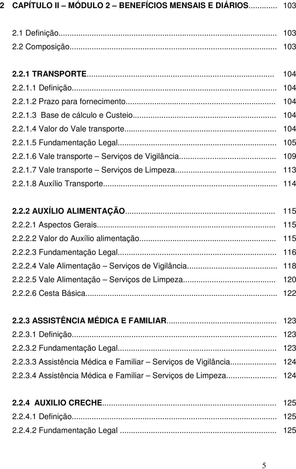 .. 114 2.2.2 AUXÍLIO ALIMENTAÇÃO... 115 2.2.2.1 Aspectos Gerais... 115 2.2.2.2 Valor do Auxílio alimentação... 115 2.2.2.3 Fundamentação Legal... 116 2.2.2.4 Vale Alimentação Serviços de Vigilância.