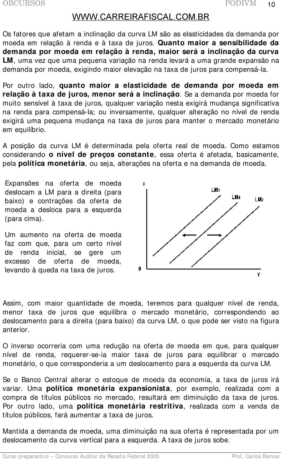 exigindo maior elevação na taxa de juros para compensá-la. Por outro lado, quanto maior a elasticidade de demanda por moeda em relação à taxa de juros, menor será a inclinação.