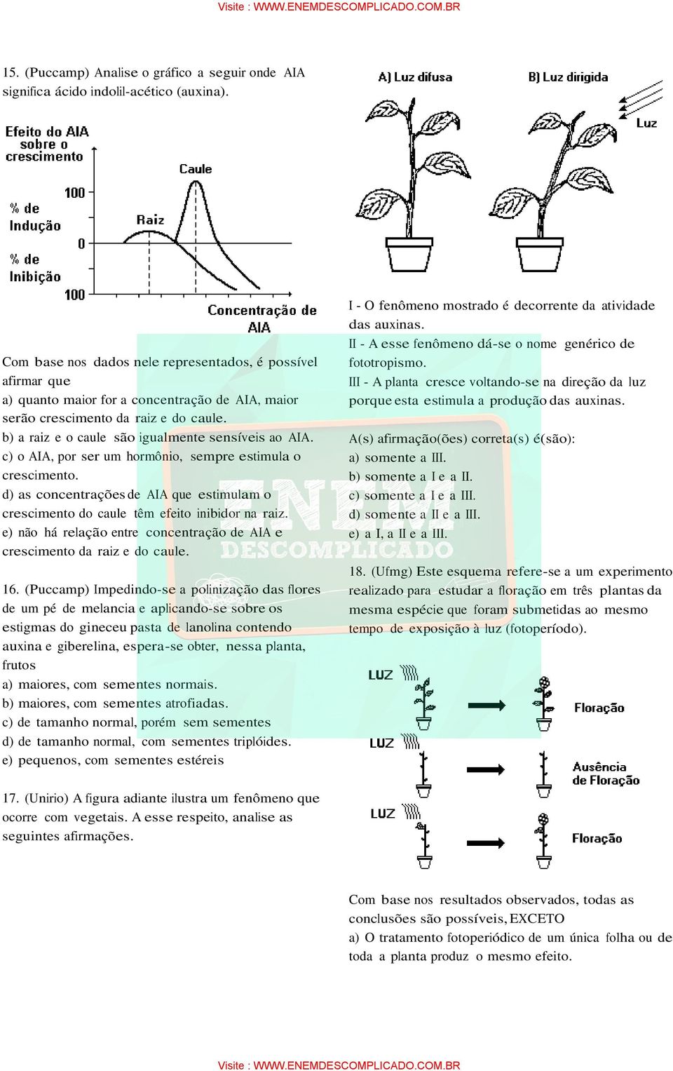 b) a raiz e o caule são igualmente sensíveis ao AIA. c) o AIA, por ser um hormônio, sempre estimula o crescimento.