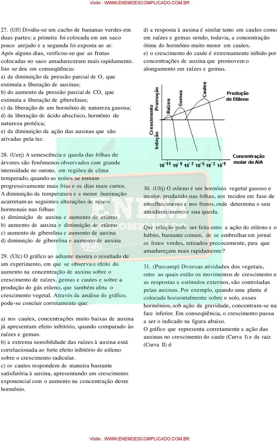 Isto se deu em conseqüência: a) da diminuição da pressão parcial de O que estimula a liberação de auxinas; b) do aumento da pressão parcial de CO que estimula a liberação de giberelinas; c) da