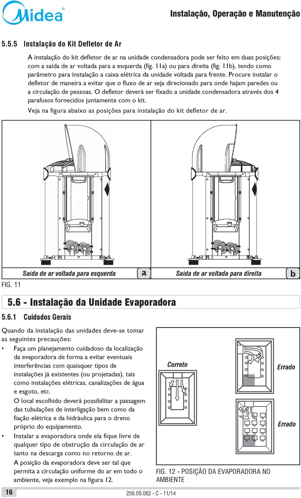 11a) ou para direita (fig. 11b), tendo como parâmetro para instalação a caixa elétrica da unidade voltada para frente.
