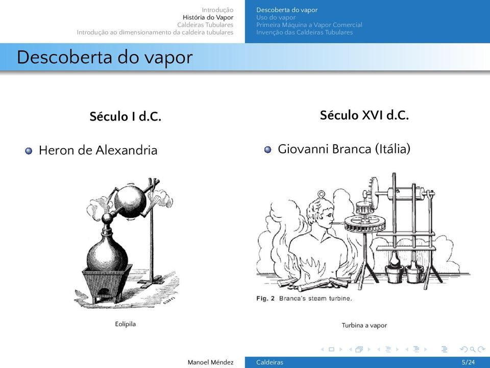 d.c. Heron de Alexandria Século XVI d.c. Giovanni Branca