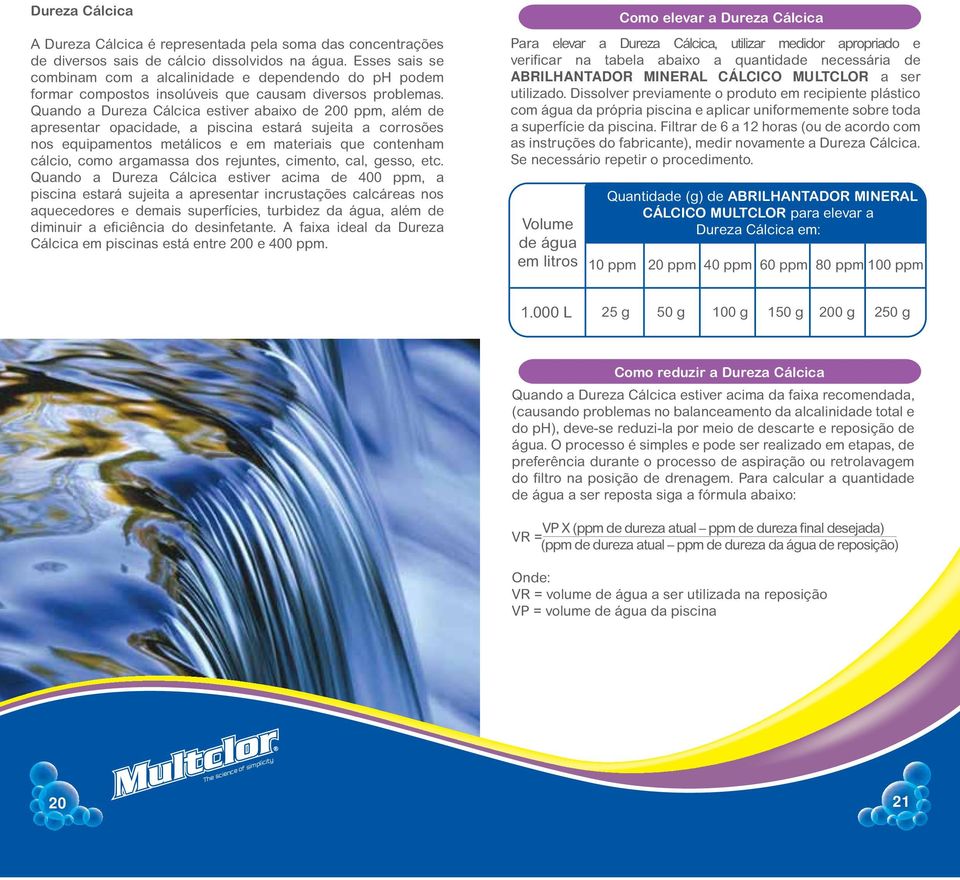 Quando a Dureza Cálcica estiver abaixo de 200 ppm, além de apresentar opacidade, a piscina estará sujeita a corrosões nos equipamentos metálicos e em materiais que contenham cálcio, como argamassa