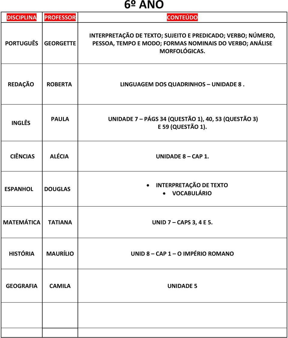 PAULA UNIDADE 7 PÁGS 34 (QUESTÃO 1), 40, 53 (QUESTÃO 3) E 59 (QUESTÃO 1).