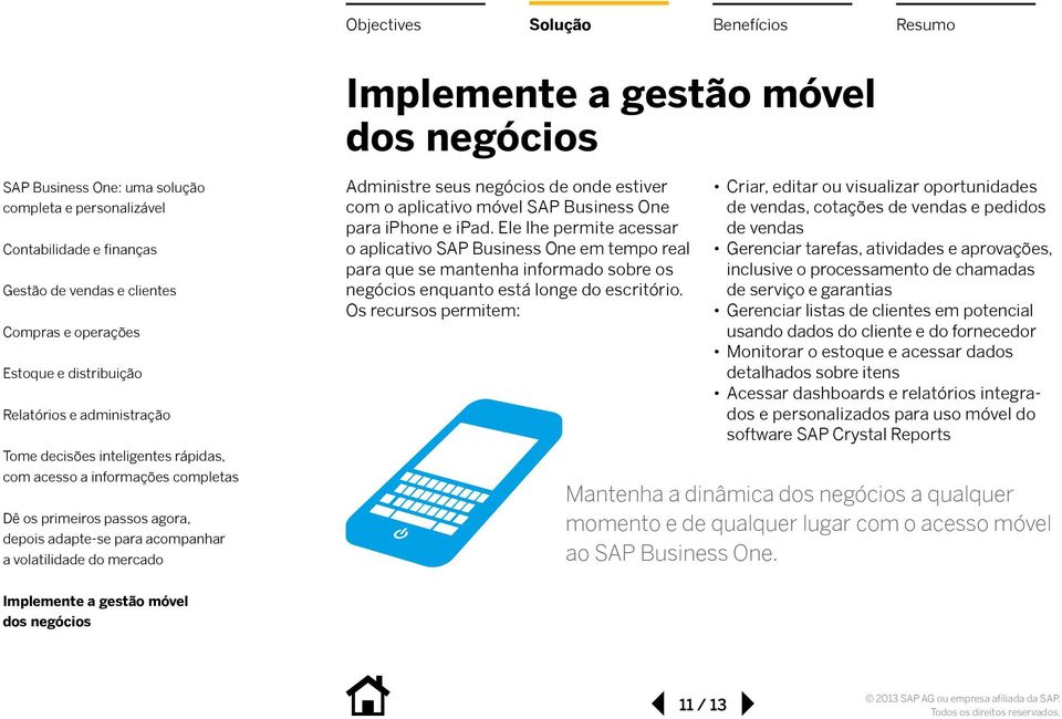 Os recursos permitem: Criar, editar ou visualizar oportunidades de vendas, cotações de vendas e pedidos de vendas Gerenciar tarefas, atividades e aprovações, inclusive o processamento de chamadas de