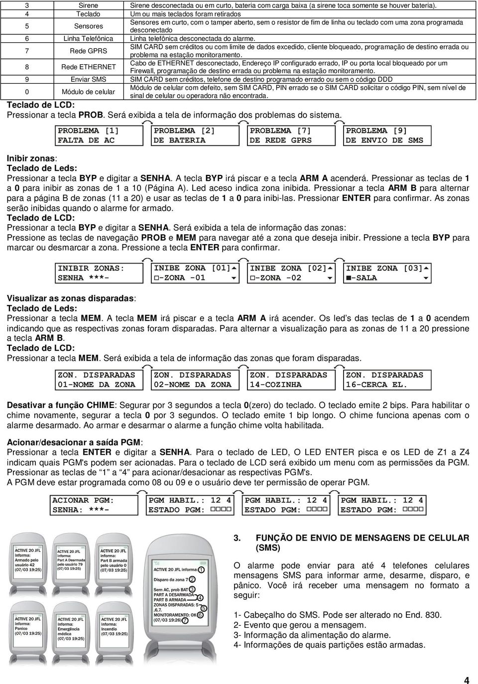 Linha telefônica desconectada do alarme. 7 Rede GPRS SIM CARD sem créditos ou com limite de dados excedido, cliente bloqueado, programação de destino errada ou problema na estação monitoramento.