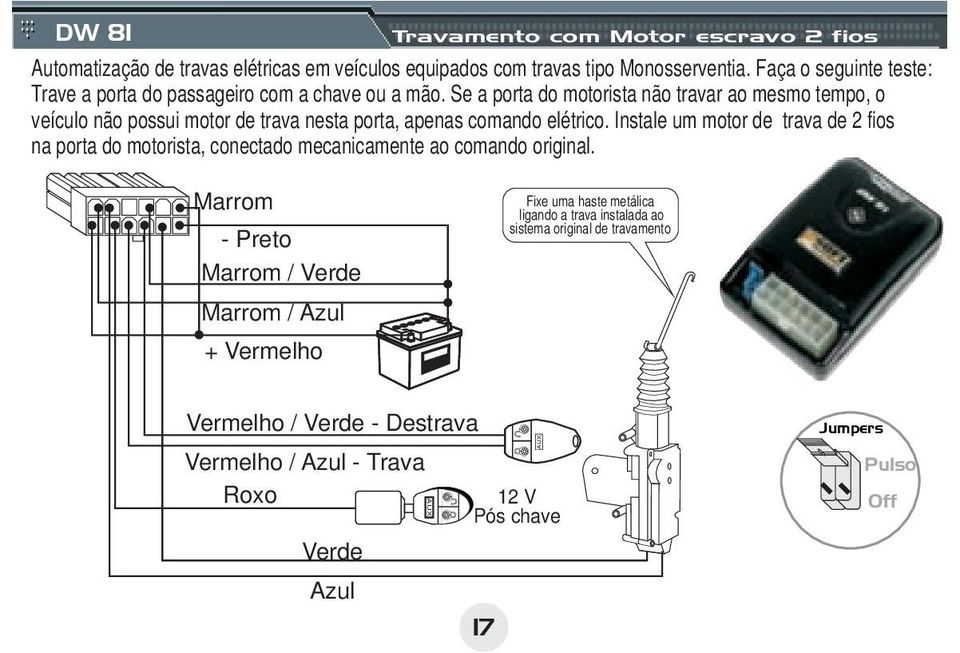 Se a porta do motorista não travar ao mesmo tempo, o veículo não possui motor de trava nesta porta, apenas comando elétrico.