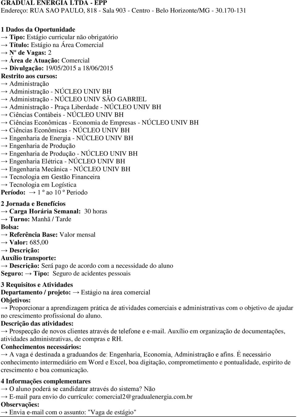 GABRIEL Administração - Praça Liberdade - NÚCLEO UNIV BH Ciências Contábeis - NÚCLEO UNIV BH Ciências Econômicas - Economia de Empresas - NÚCLEO UNIV BH Ciências Econômicas - NÚCLEO UNIV BH