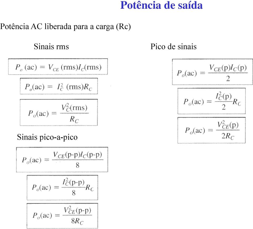 saída Sinais rms Pico de