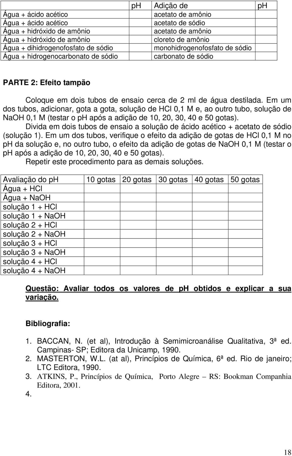 Em um dos tubos, adicionar, gota a gota, solução de HCl 0,1 M e, ao outro tubo, solução de NaOH 0,1 M (testar o ph após a adição de 10, 20, 30, 40 e 50 gotas).