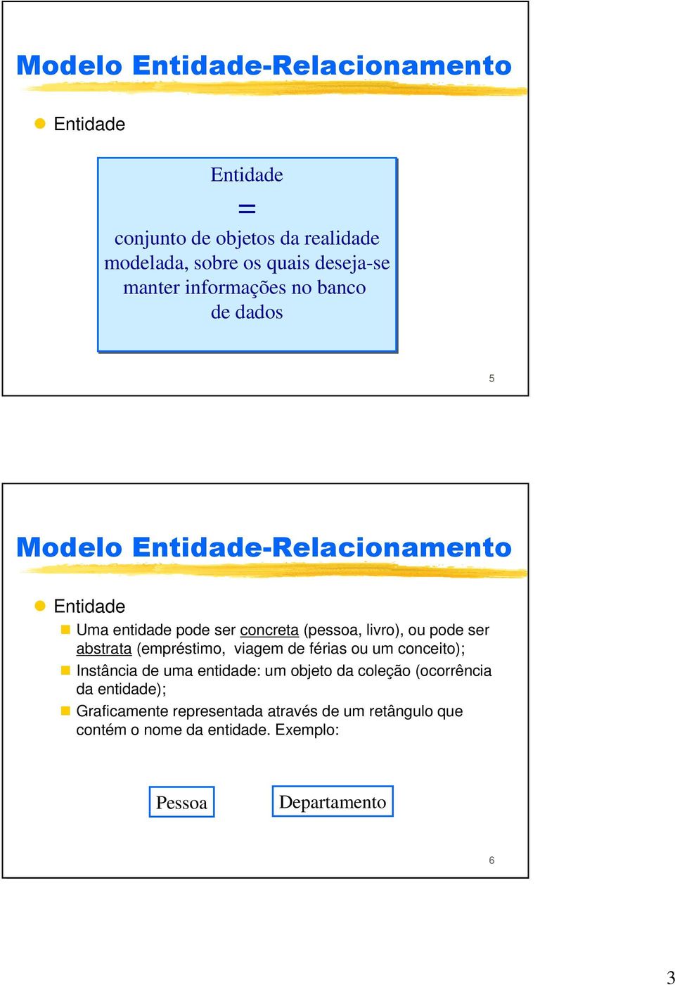 viagem de férias ou um conceito); Instância de uma entidade: um objeto da coleção (ocorrência da entidade);