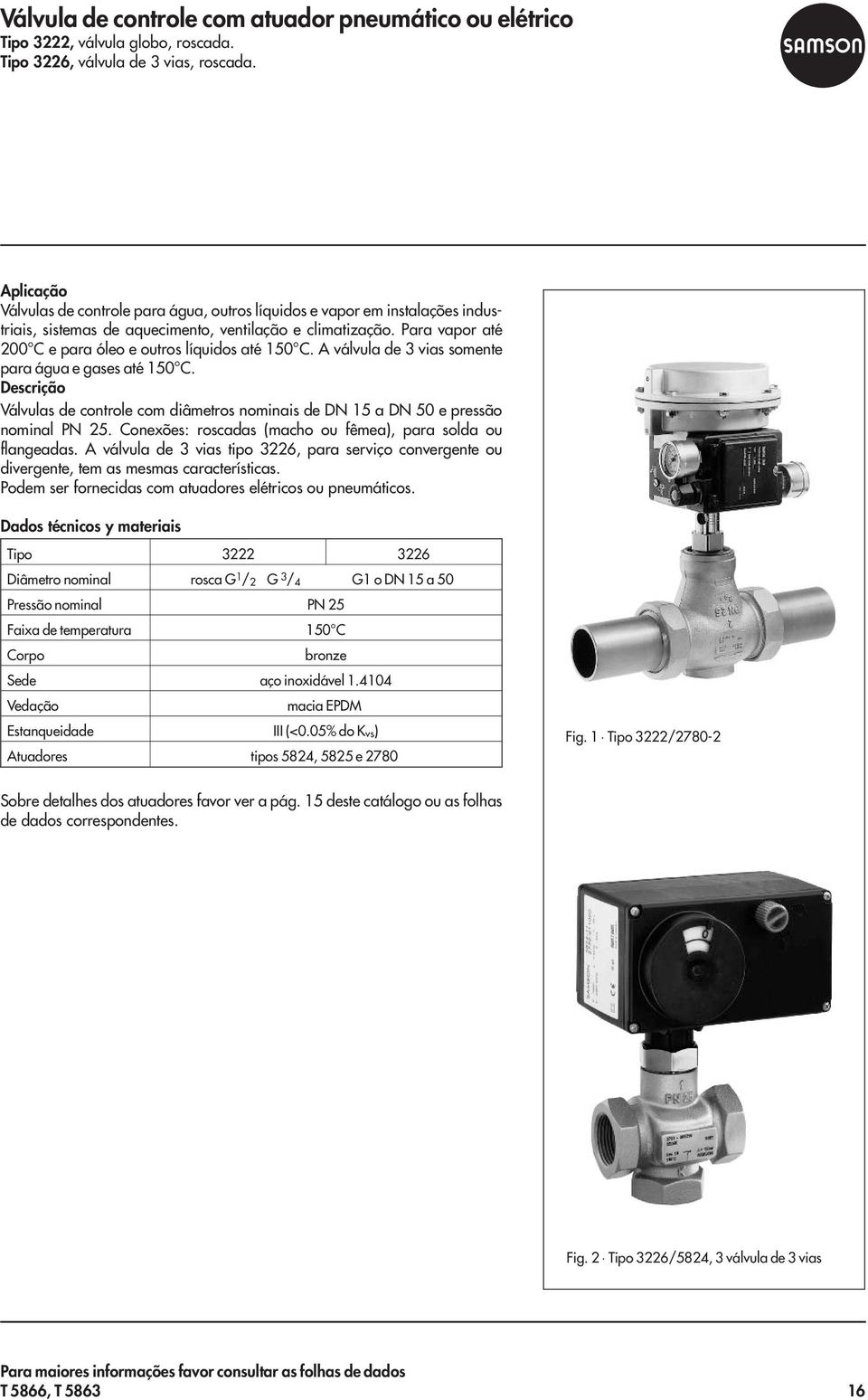A válvula de 3 vias somente para água e gases até 150 C. Válvulas de controle com diâmetros nominais de DN 15 a DN 50 e pressão nominal PN 25.