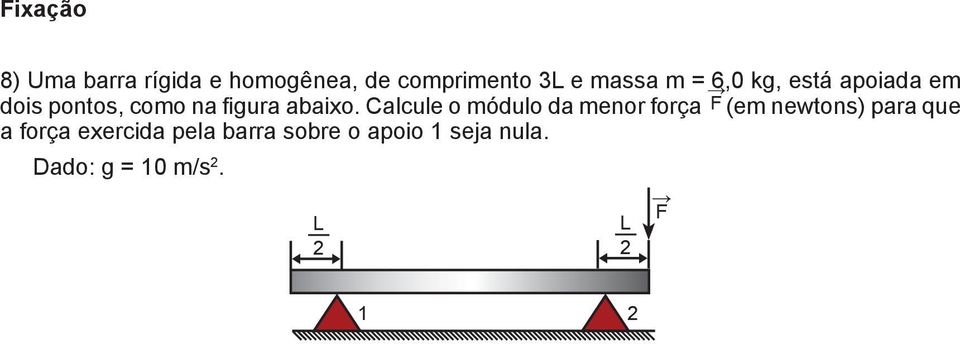 Calcule o módulo da menor força F (em newtons) para que a força