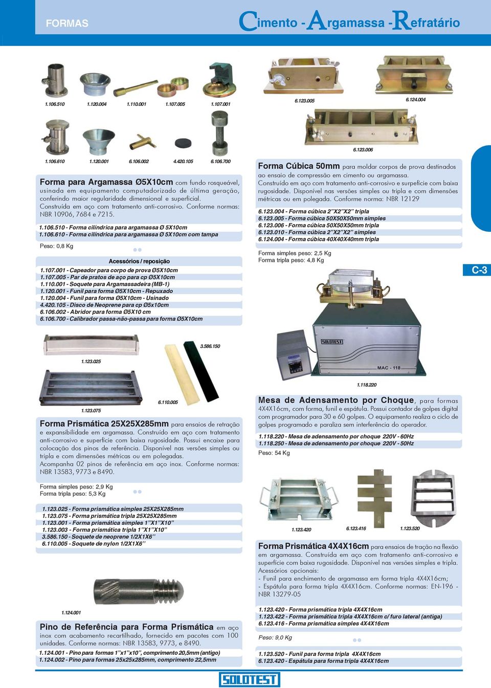 610 Forma para Argamassa Ø5X10cm com fundo rosqueável, usinada em equipamento computadorizado de última geração, conferindo maior regularidade dimensional e superficial.