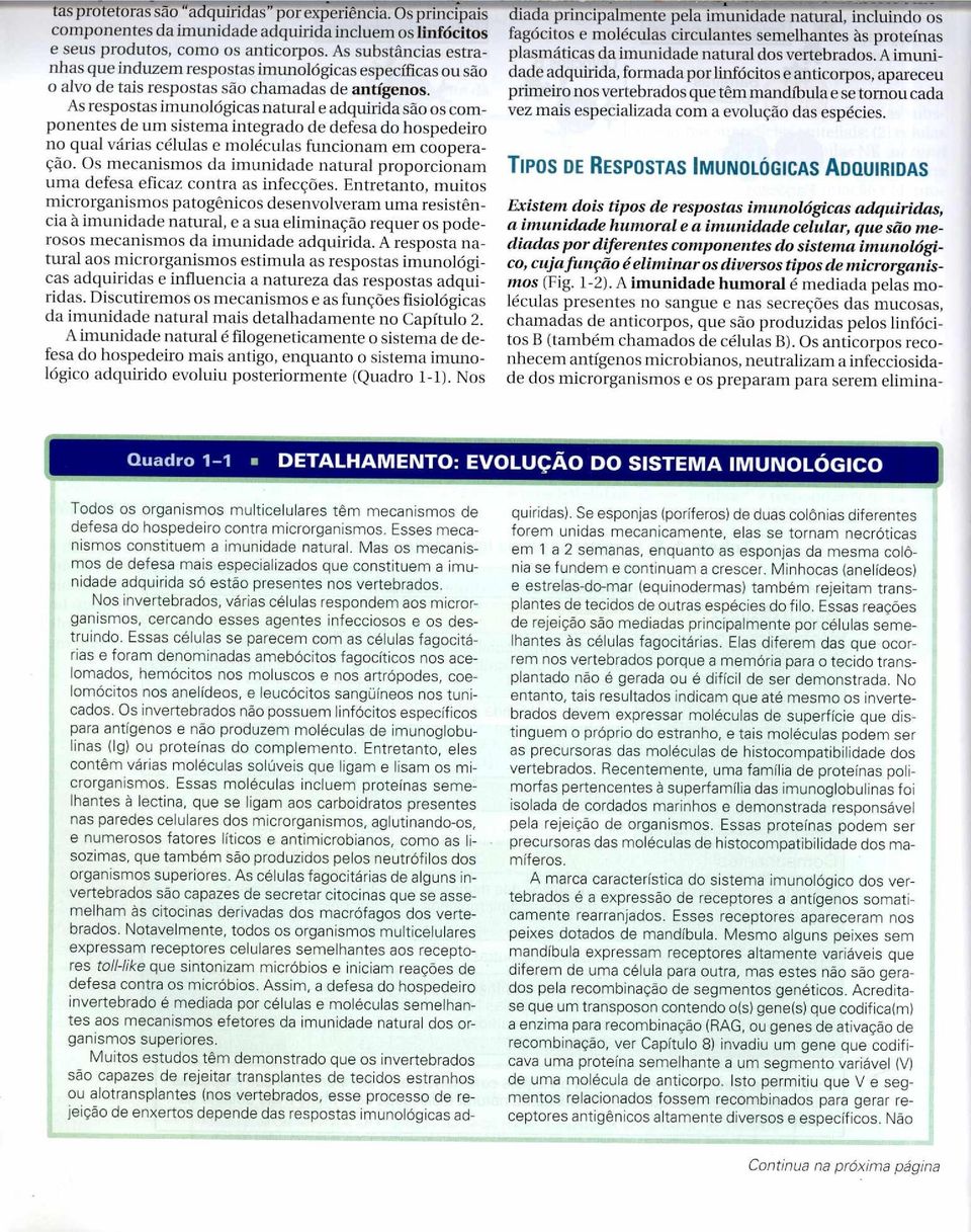 As respostas imunológicas natural e adquirida são os componentes de um sistema integrado de defesa do hospedeiro no qual várias células e moléculas funcionam em cooperação.