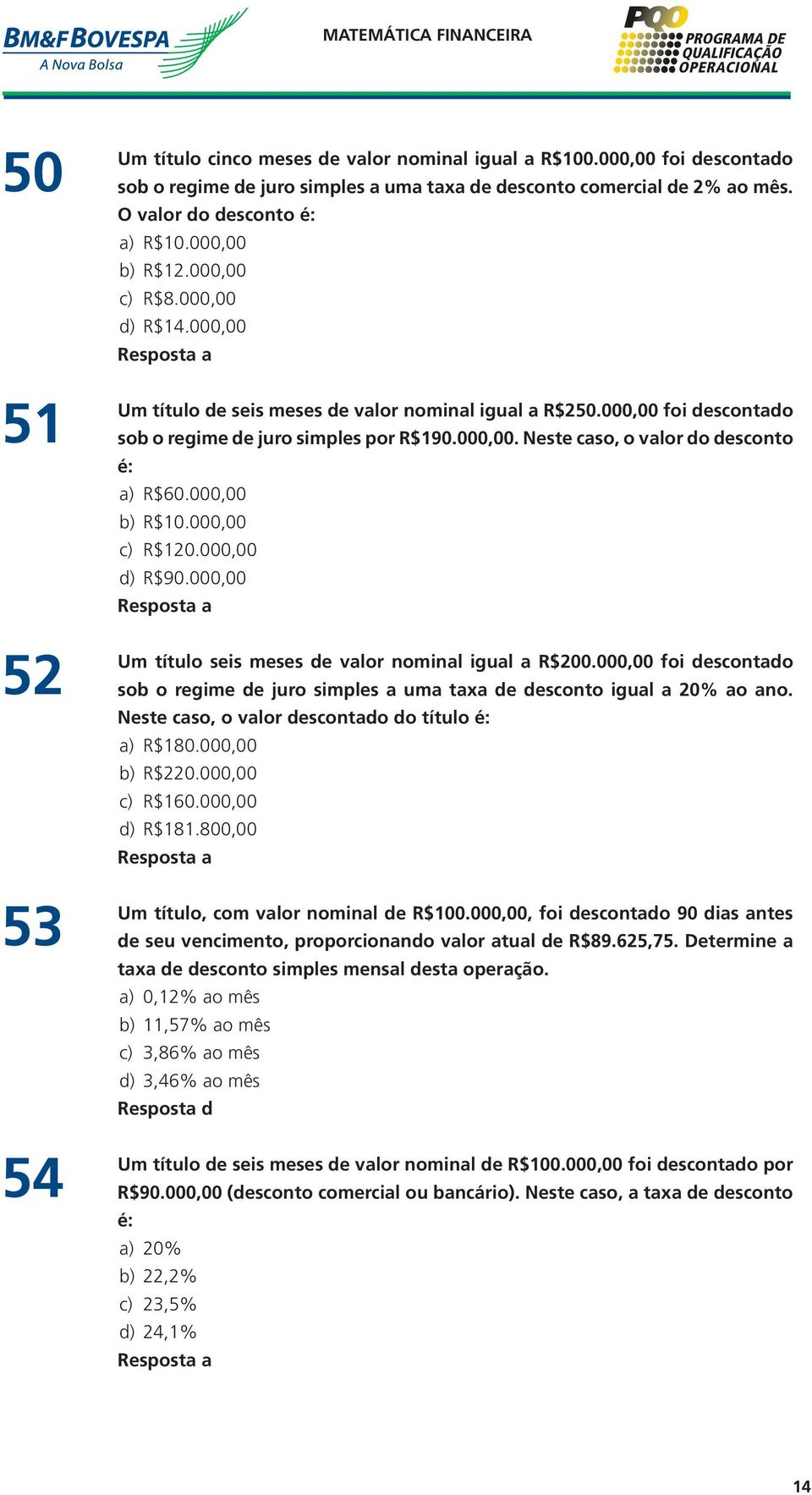 000,00 b) R$10.000,00 c) R$120.000,00 d) R$90.000,00 Um título seis meses de valor nominal igual a R$200.000,00 foi descontado sob o regime de juro simples a uma taxa de desconto igual a 20% ao ano.