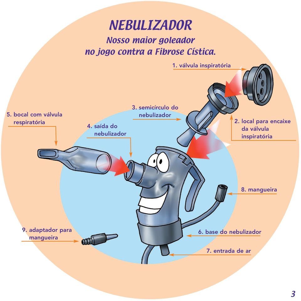 saída do nebulizador 3. semicírculo do nebulizador 2.