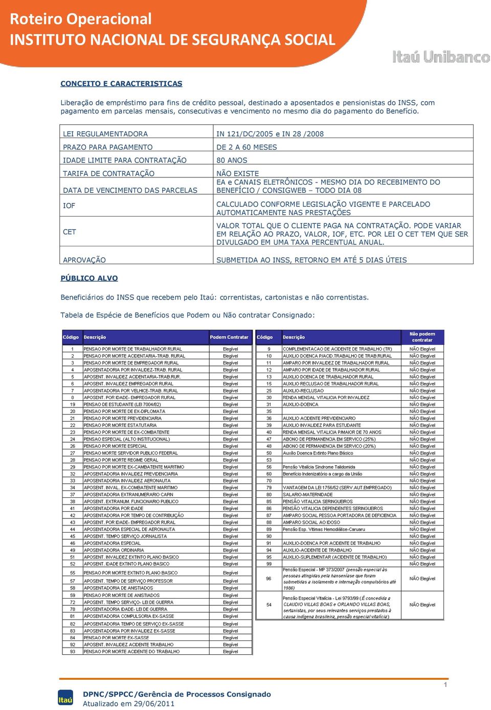 LEI REGULAMENTADORA IN 121/DC/2005 e IN 28 /2008 PRAZO PARA PAGAMENTO IDADE LIMITE PARA CONTRATAÇÃO TARIFA DE CONTRATAÇÃO DATA DE VENCIMENTO DAS PARCELAS IOF CET APROVAÇÃO DE 2 A 60 MESES 80 ANOS NÃO