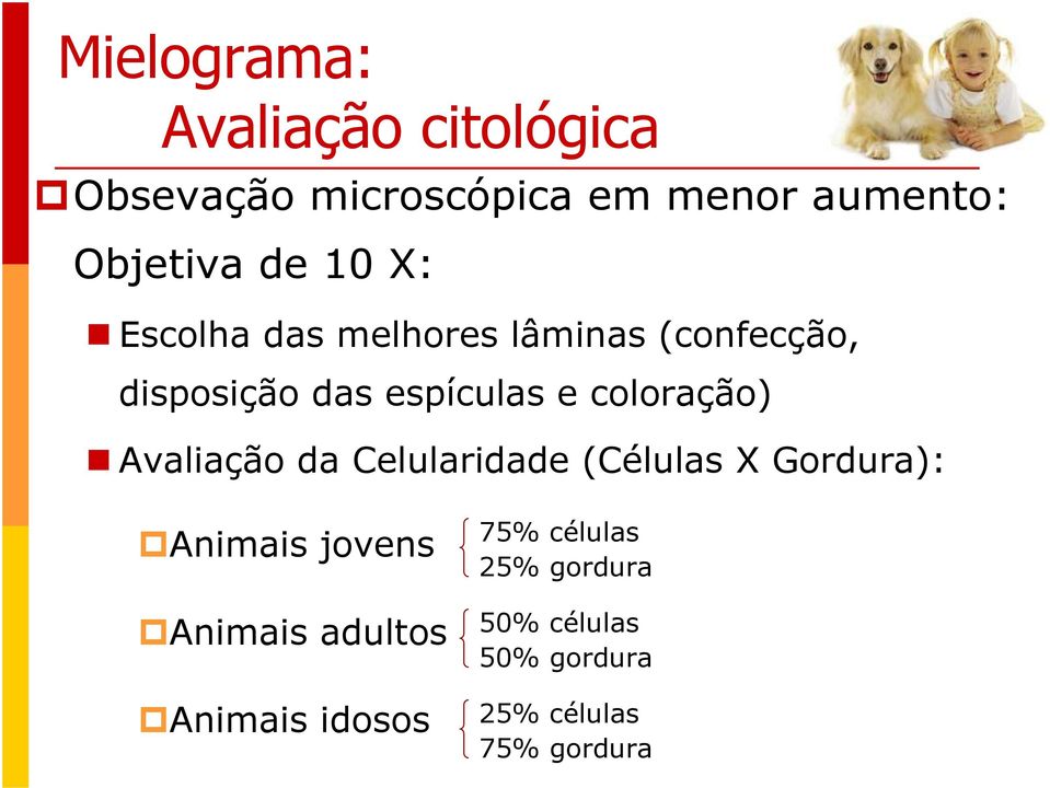 coloração) Avaliação da Celularidade (Células X Gordura): Animais jovens Animais